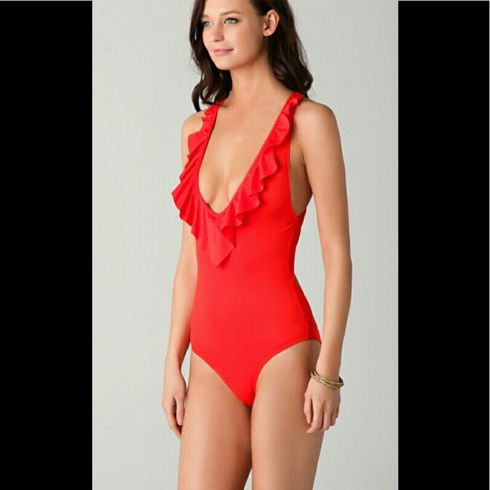 Women’s Red Zinke ruffled one piece swimsuit M